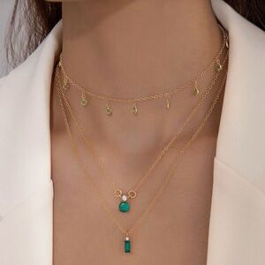 ⚠️Clearance Elegant 3pcs Gold and Green Rhinestone Layered Necklace Set